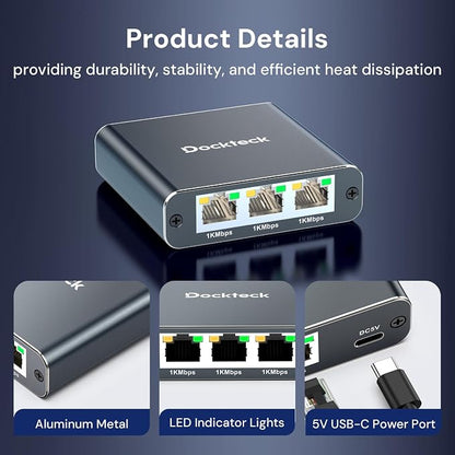 Ethernet Splitter 1 to 3 1000Mbps, Dockteck Internet Cable Splitter 1 in 3 Out - Image 6