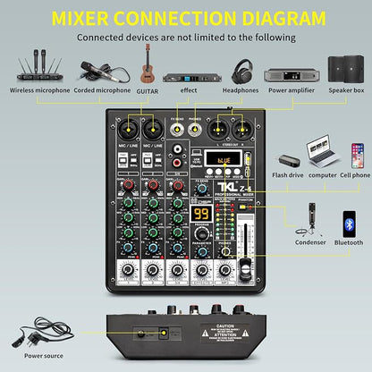 4 Channel Audio Mixer, Professional DJ Mixer Sound Board Mixing Console - Image 6