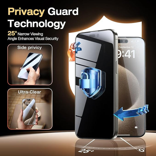 EGV 2 Pack for iPhone 15 Pro Max Privacy Screen Protector, 9H+ Military Grade - Image 2