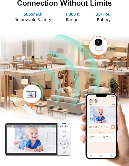 Smart Baby Monitor with 2 Cameras and Phone App, Dual Mode, Auto Motion Tracking - Image 2