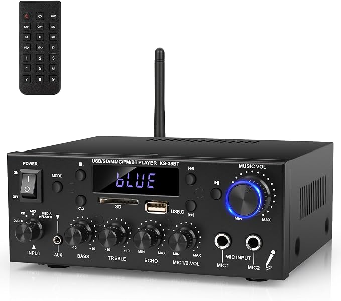Romica Stereo Audio Amplifier, 2 Channel 500W Bluetooth 5.0 Home Theater Power by Romicta