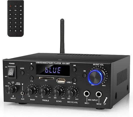 Romica Stereo Audio Amplifier, 2 Channel 500W Bluetooth 5.0 Home Theater Power by Romicta