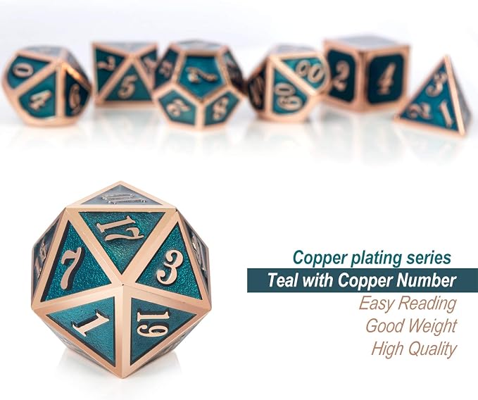 Teal D&D Metal Dice Set, DNDND 7 PCS Metallic Dungeons and Dragons Dice - Image 3