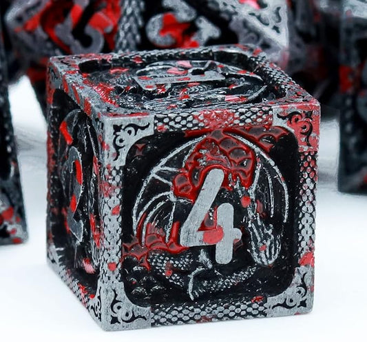 Haxtec Bloodstained Metal DND Dice Set Antique Iron Blood D&D Dice Set Dragon by HaxtecDice