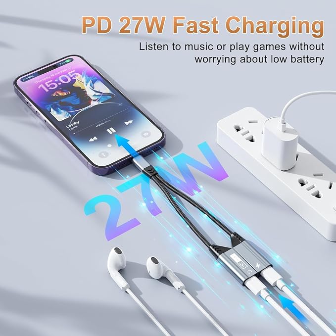 Magnetic Lightning to Dual Lightning AUX Adapter, 2 in 1 iPhone Audio and - Image 3