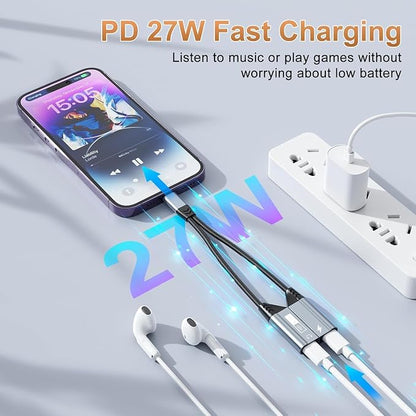 Magnetic Lightning to Dual Lightning AUX Adapter, 2 in 1 iPhone Audio and - Image 3