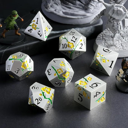 Silver Metal DND Dice, DNDND 7 PCS Heavy Flower Metallic D&D Dice Set - Image 5