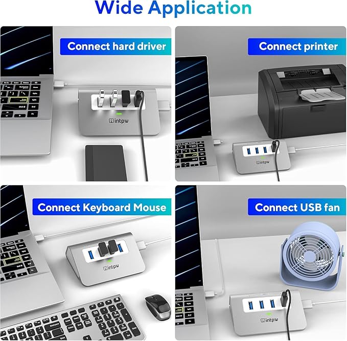 USB 3.0 Hub, Aluminum 4 Port USB Data Hub 3.0 Multi USB Port Expander Dongle - Image 6