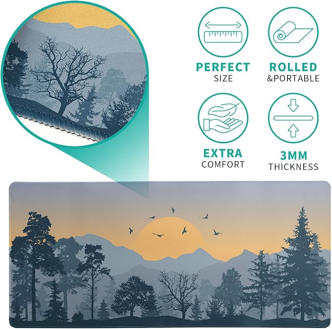 Mountain Gaming Mouse Pad 31.5x11.8 Inch Forest Large Mousepad Extended Grey - Image 5