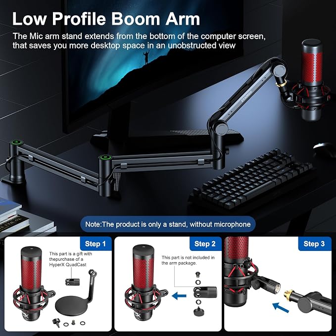 Microphone Arm, Aokeo AK-58i Desk Low Profile Mic Boom Arm Stand, Suitable - Image 2