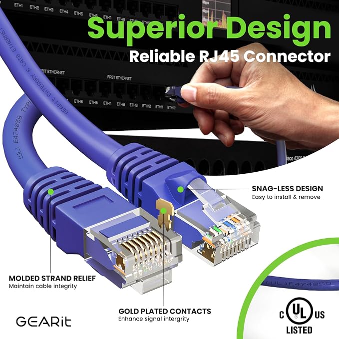 GearIT Cat 6 Ethernet Cable Cat6 Network Patch, Snagless Cord, Internet - Image 4