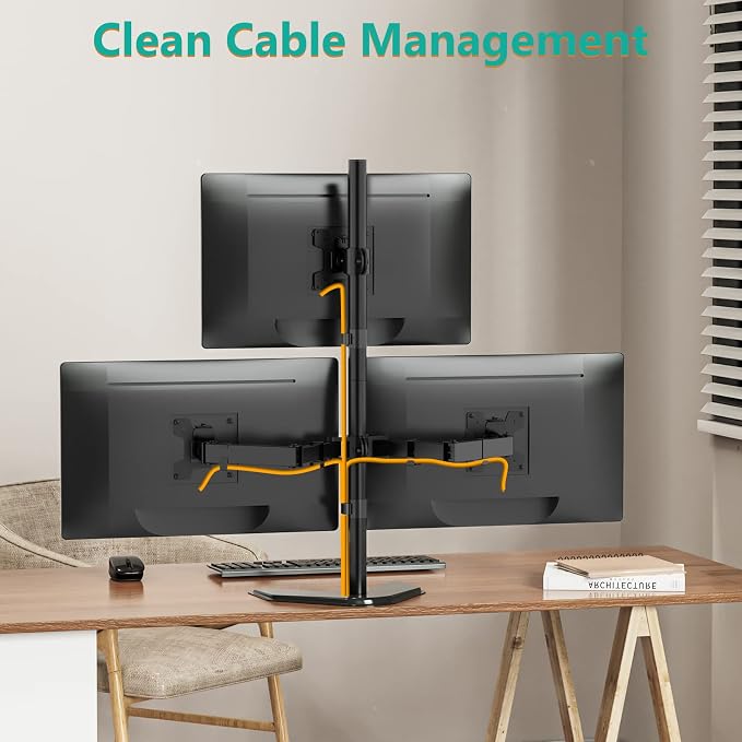 WALI Triple Monitor Stand, Free Standing Three Monitor Desk Mount Fully - Image 7