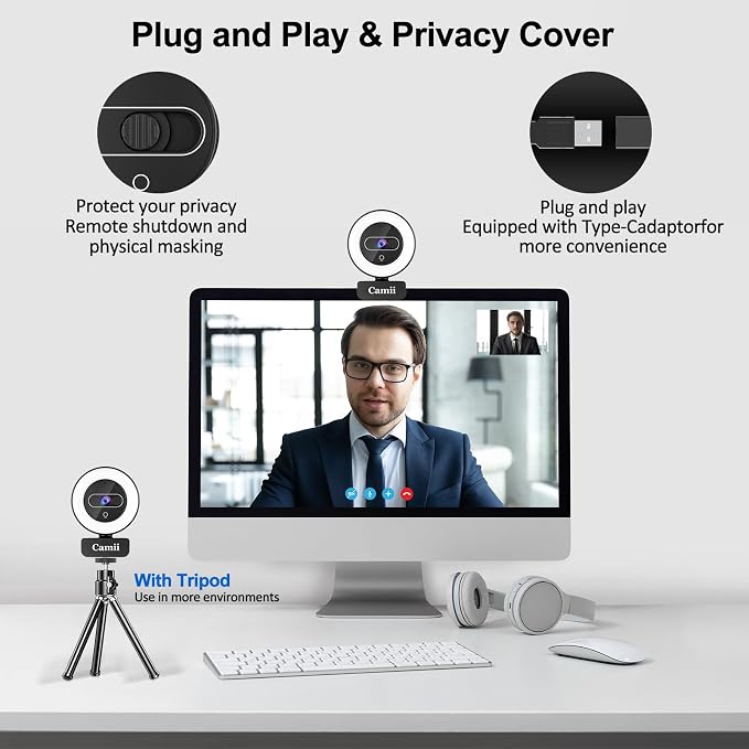 4K Webcam with Light, HD Webcam - Image 3