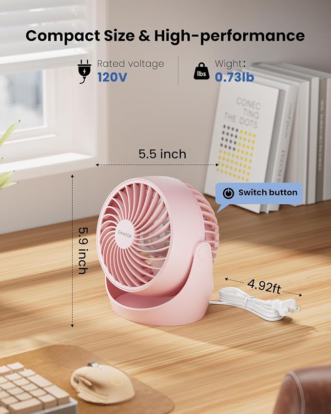 Gaiatop Desk Fan, 5-Inch Portable Electric Table Desktop Air Circulator Fans - Image 4