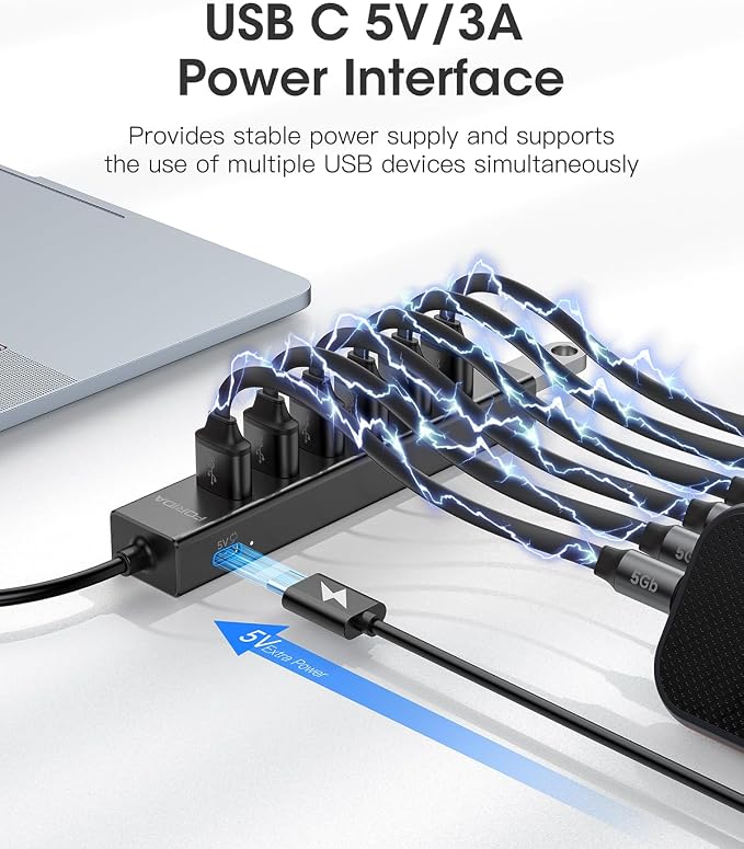 FORIDA Aluminum Alloy 8 Port USB Hub Long Cable USB Splitter - Image 3