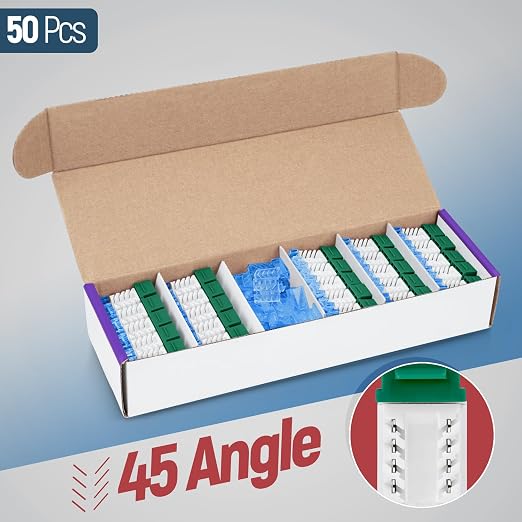 Everest 45° Angled RJ45 Cat5e Keystone Jacks 50-Pack in Green - Image 2