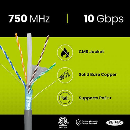 TRUE CABLE Cat6A Shielded Riser Bulk Ethernet Cable, 23AWG Solid Bare Copper - Image 2