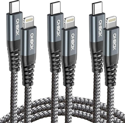 ohbox Long USB C to Lightning Cable 10FT 3Pack iPhone Charger Fast Charging by OHBOX