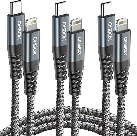 ohbox Long USB C to Lightning Cable 10FT 3Pack iPhone Charger Fast Charging by OHBOX
