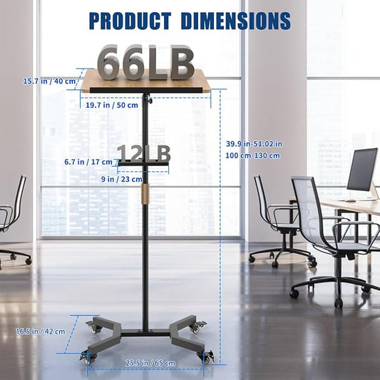 Lectern Podium Stand with Storage Platform, Height Adjustable Mobile Steady - Image 2
