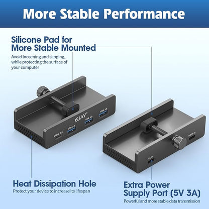 EJAY Mountable 4Ports USB3.0 HUB Alu Desktop Clamp Type C USB3.0 Splitter - Image 5
