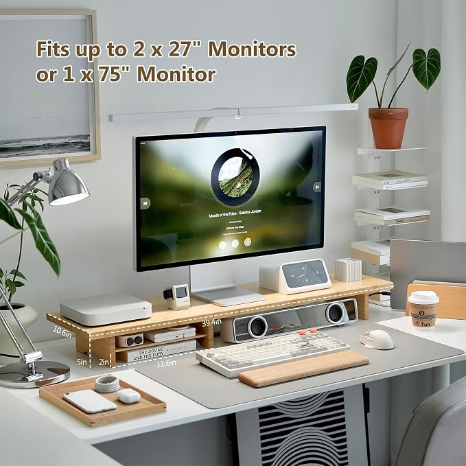 Bamboo Dual Monitor Stand Riser Natural, 2-Tier Desk Monitor Riser - Image 9