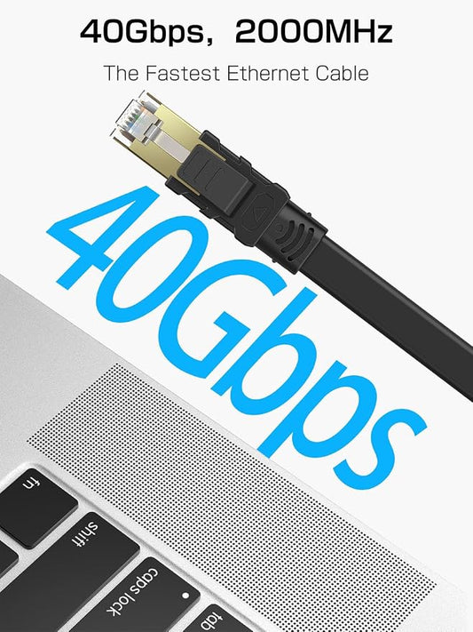 Senetem Cat 8 Ethernet Cable 100FT, High Speed 40Gbps 2000Mhz Flat Internet - Image 2