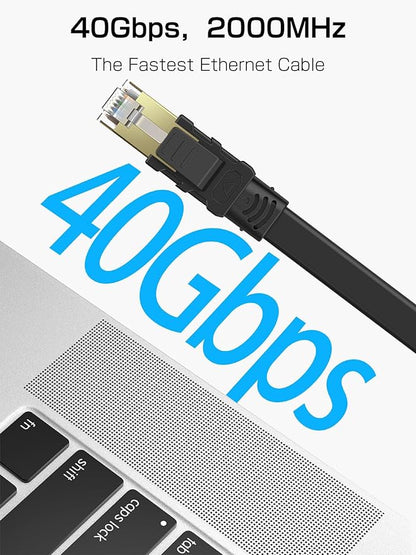 Senetem Cat 8 Ethernet Cable 30FT, High Speed 40Gbps 2000Mhz Flat Internet - Image 2