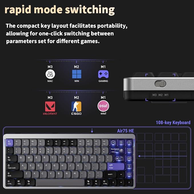 nuphy Air75 HE Rapid Trigger Wired Custom Magnetic Gaming Keyboard, RGB HotSwap - Image 4