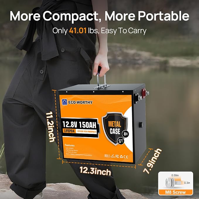 ECO-WORTHY 12V 150Ah Metal Case LiFePO4 Lithium Battery - Image 6