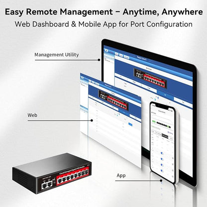 8 Port Gigabit PoE Switch with 2 Gigabit Uplink, 120W Built-in Power, - Image 3