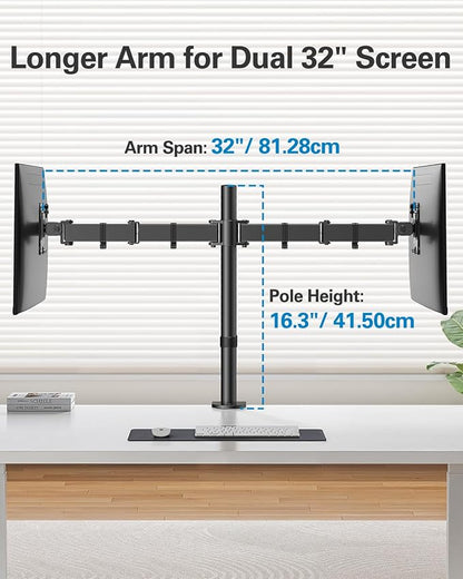 HUANUO Dual Monitor Desk Mount, Heavy-Duty Steel Adjustable Arm - Image 6