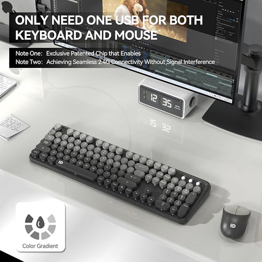 Wireless Keyboard and Mouse Combo, 104 Round Keys Cute Colorful Cordless - Image 2