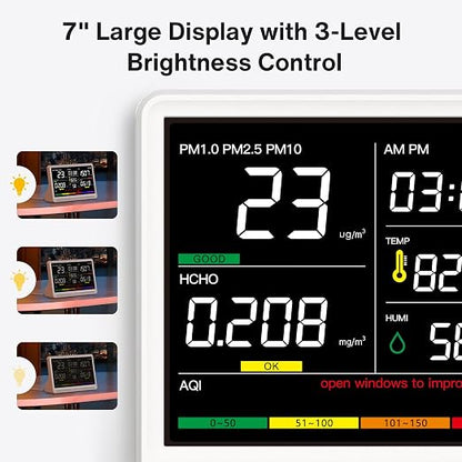 16 in 1 Air Quality Monitor Indoor 7" Display 9 AQI+7 AQI Alerts Air Quality - Image 7