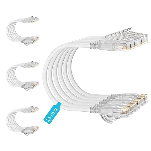 Cat6 Slim Patch Cables 2 Feet 24-Pack White, Cat6a Patch Cables 10Gbps 550MHz by Unknown
