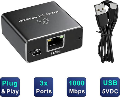 3 Port Gigabit Wired Ethernet Switch 1000Mbps USB Type-C 5V Powered Aluminum - Image 3