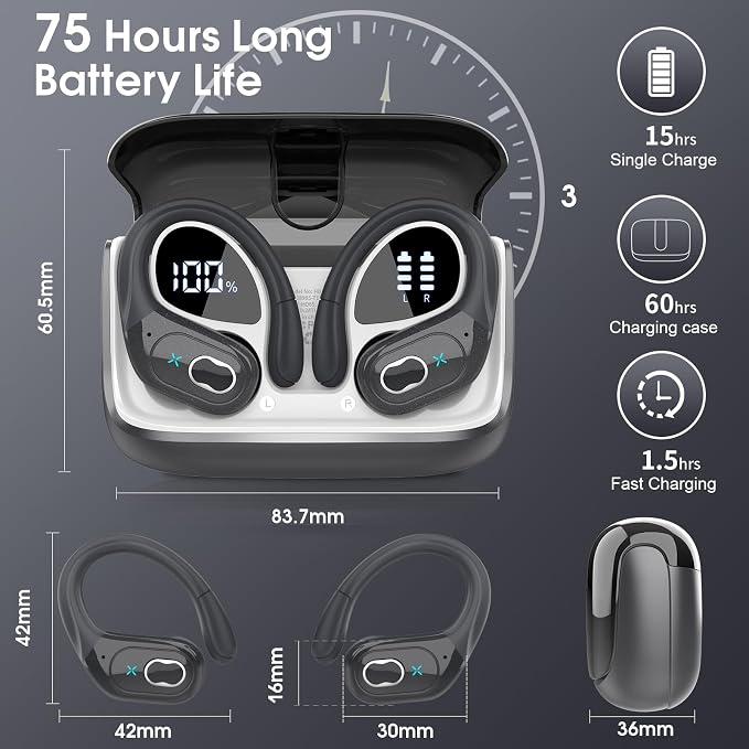 Wireless Earbuds 75hrs Bluetooth 5.4 Headphone Sport, 2025 Bluetooth Earbuds - Image 2