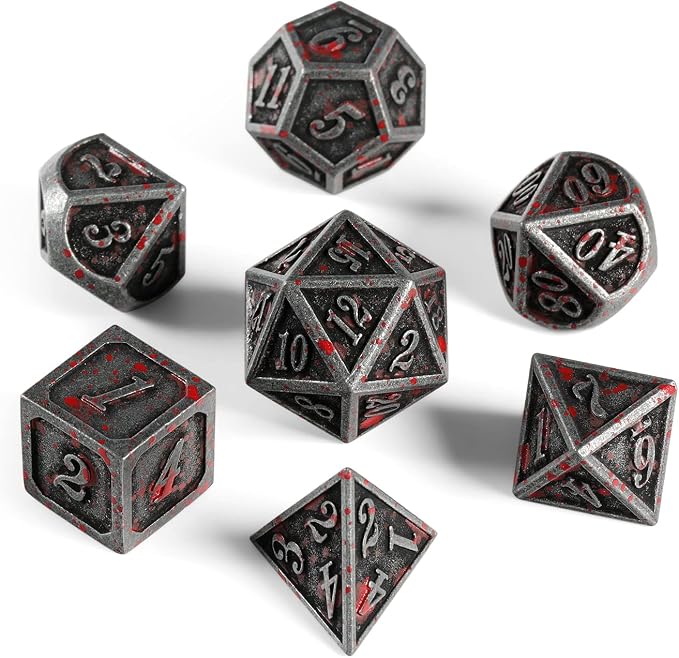 Acient Silver Bloodstained Metal Dice Set DND, DNDND 7PCS Metallic Halloween Die - Image 6