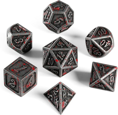 Acient Silver Bloodstained Metal Dice Set DND, DNDND 7PCS Metallic Halloween Die - Image 6