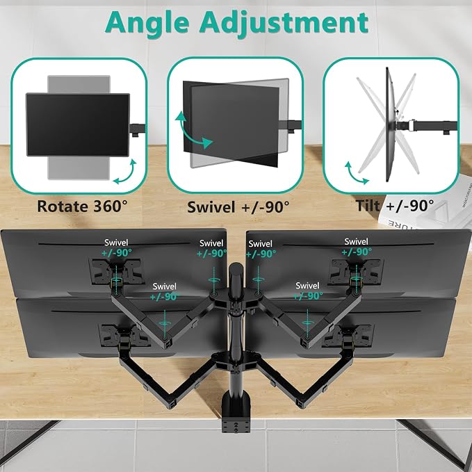 WALI Quad Monitor Desk Mount, 4 Monitor Stand Fits Heavy Duty Computer Screen - Image 6
