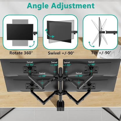 WALI Quad Monitor Desk Mount, 4 Monitor Stand Fits Heavy Duty Computer Screen - Image 6