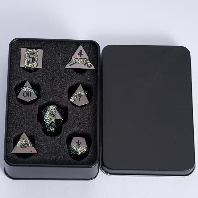 Black Glitter Metal Dice Set, Polyhedral Stripe DND Dice Set - Image 6