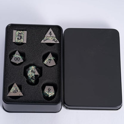 Black Glitter Metal Dice Set, Polyhedral Stripe DND Dice Set - Image 6