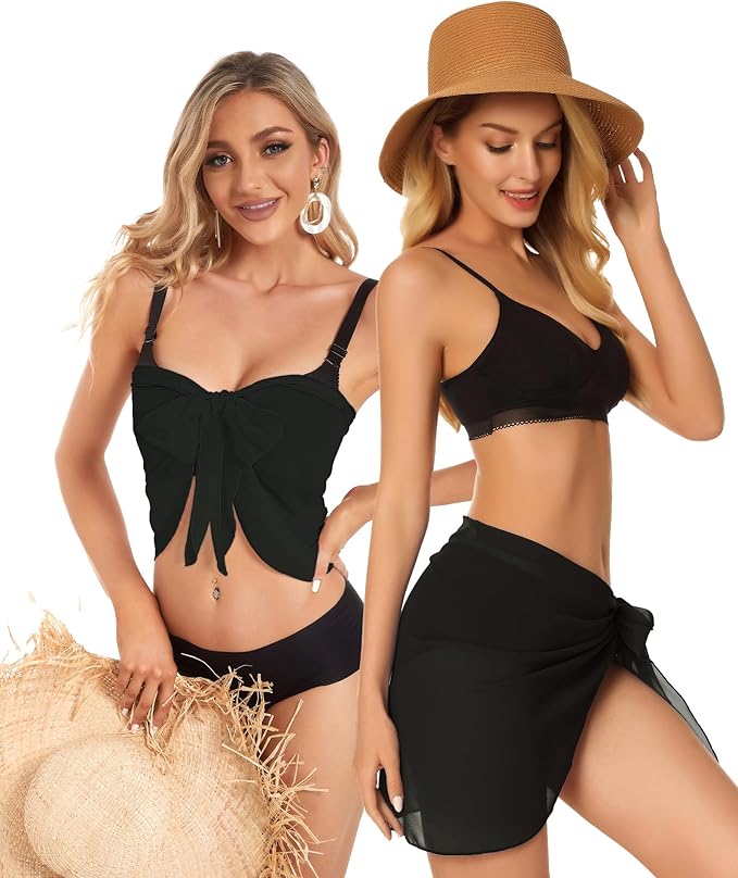 CHICGAL 2 Pieces Women Beach Sarong Bathing Suit Wrap Skirt Sheer Bikini - Image 5