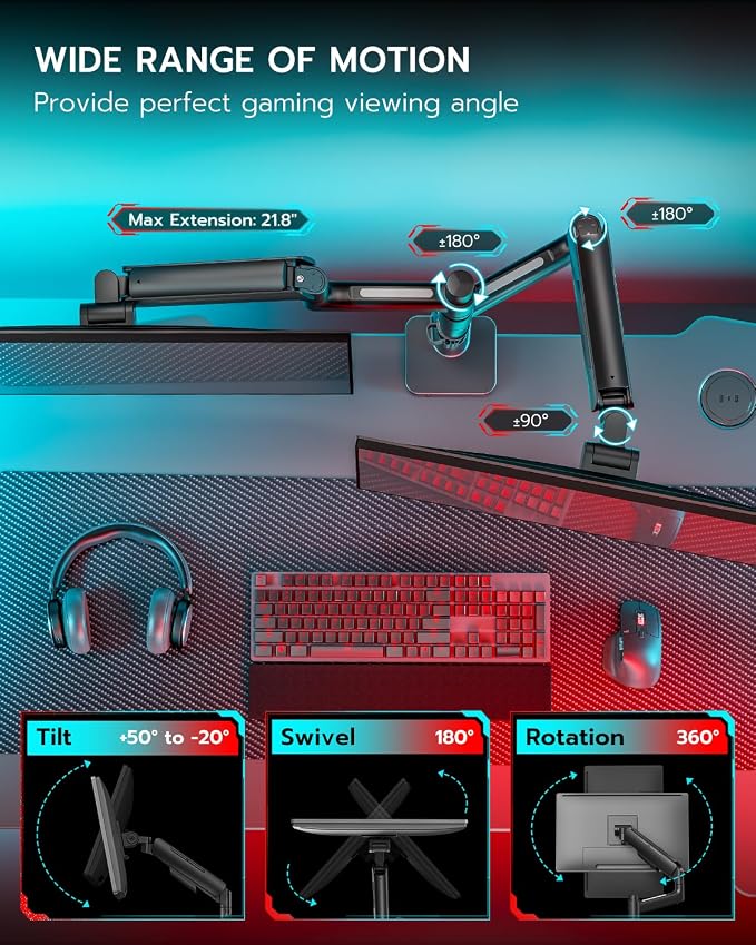 Vertical Dual Monitor Mount for 17-49 Inch Ultrawide Heavy Duty Curved Screen - Image 5