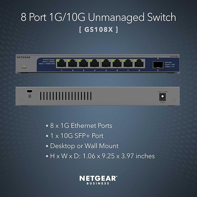 NETGEAR 8-Port 1G/10G Gigabit Ethernet Unmanaged Switch - - Image 2