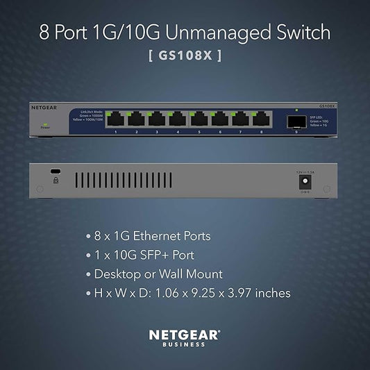 NETGEAR 8-Port 1G/10G Gigabit Ethernet Unmanaged Switch - - Image 2