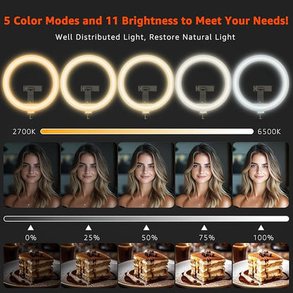 10" LED Ring Light with Overhead Phone Stand, CRI≥95 1200lm Dimmable Lighting - Image 2