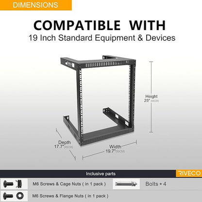 RIVECO 12U 19" Wall Mount Server Rack – 17.7" Deep 2 Post Open Frame Cabinet - Image 5