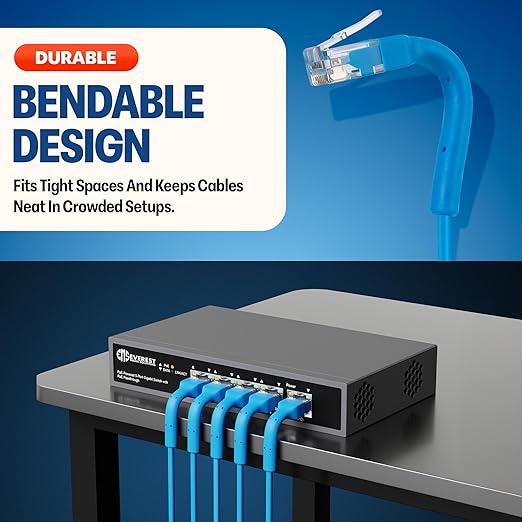 Everest Ultra Slim Cat6a Ethernet Patch Cables 1ft Blue - Image 2